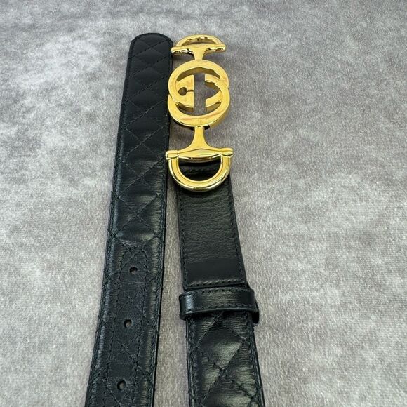 Gucci Zumi Black Leather Quilted Belt with Gold Buckle 550122 90/36 - Picture 8 of 10